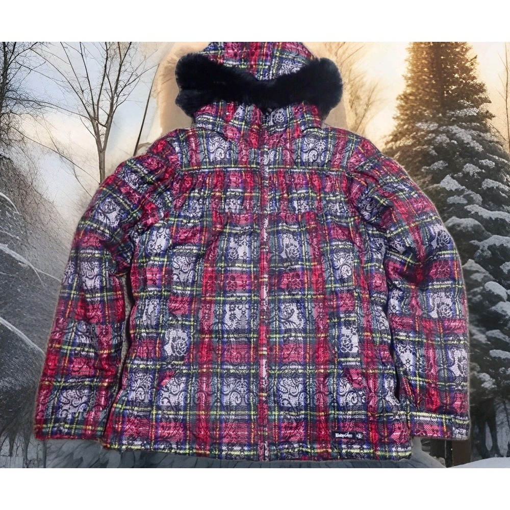 Body‎ Glove Puffer Jacket Girls Size 14 Multicolor Excellent Plaid Lace Print
